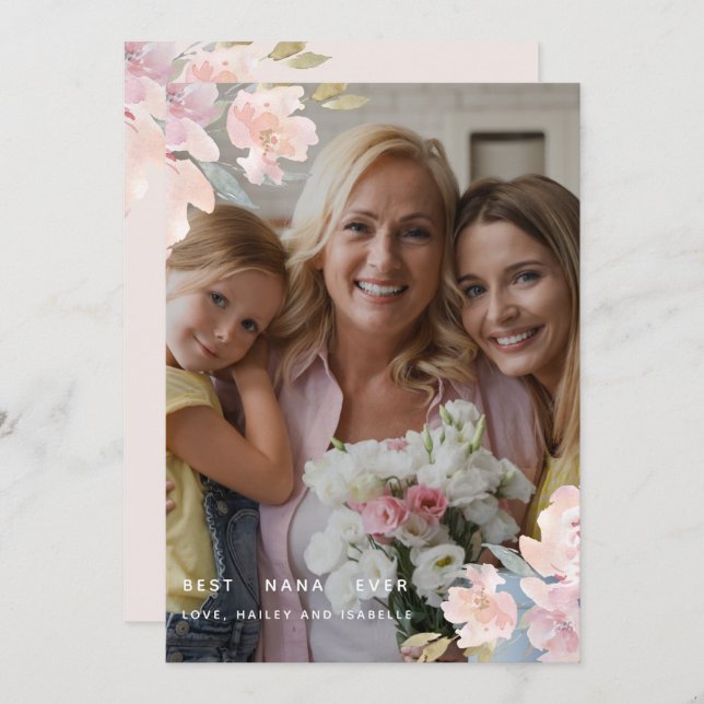 Chic Floral Best Nana Ever Mother's Day Photo Card (Front/Back)