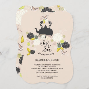 Chic Floral Blooms Birds Sip And See Baby Shower Invitation