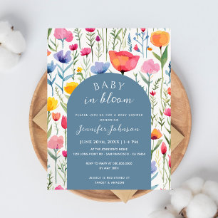 Chic Floral Blue Arch Baby Shower Boy Postcard