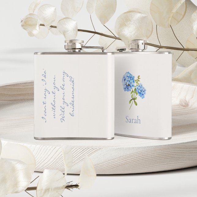 Chic Floral Blue Grey Hydrangea Event Wedding  Flask (Creator Uploaded)