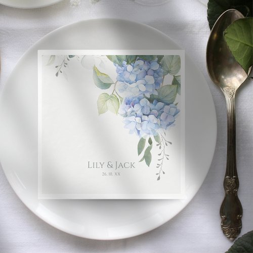 Chic Floral Blue Hydrangea Event Wedding  Napkins