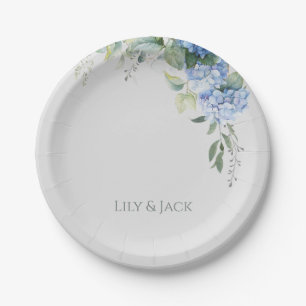 Chic Floral Blue Hydrangea Event Wedding Paper Plates