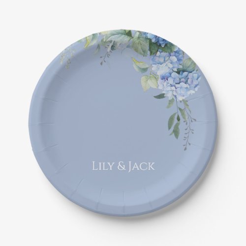Chic Floral Blue Hydrangea Event Wedding  Paper Plates