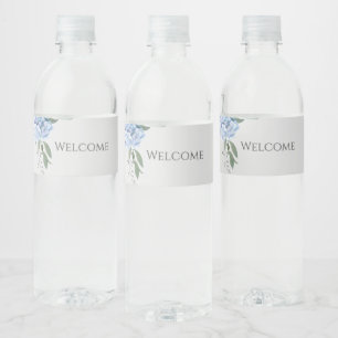 Chic Floral Blue Hydrangea Event Wedding Water Bottle Label
