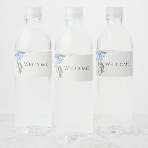 Chic Floral Blue Hydrangea Event Wedding  Water Bottle Label