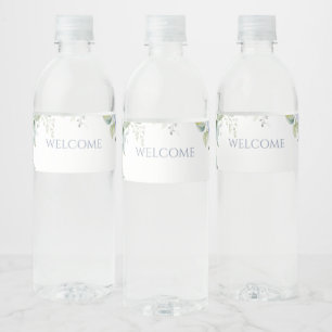 Chic Floral Blue Hydrangea Event Wedding Water Bottle Label