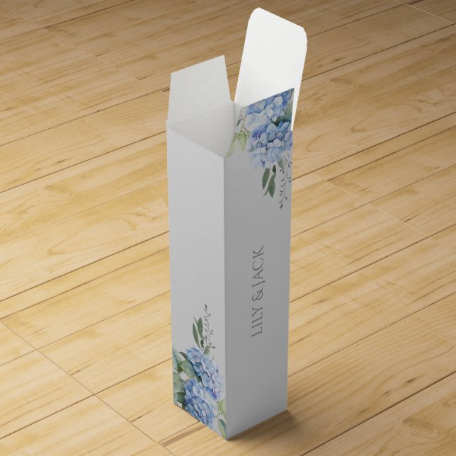 Chic Floral Blue Hydrangea Event Wedding  Wine Box (Opened)