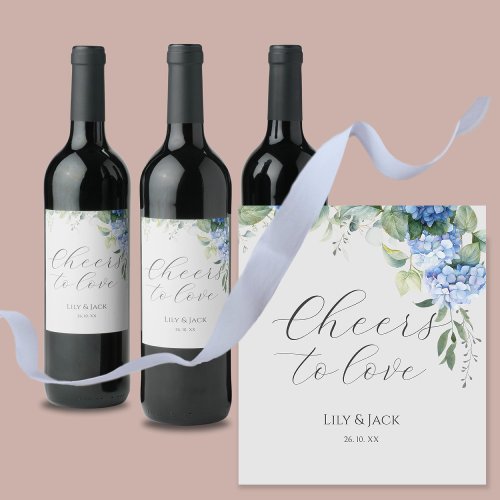 Chic Floral Blue Hydrangea Event Wedding  Wine Label