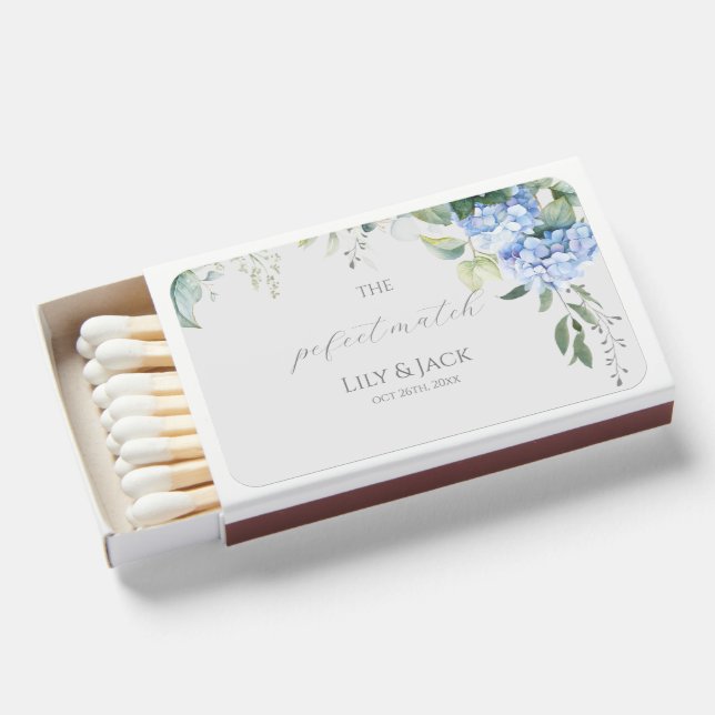 Chic Floral Blue Hydrangea  Matchboxes (Front Open)