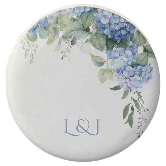 Chic Floral Blue Hydrangea Monogram Event Wedding Chocolate Covered Oreo (Front)