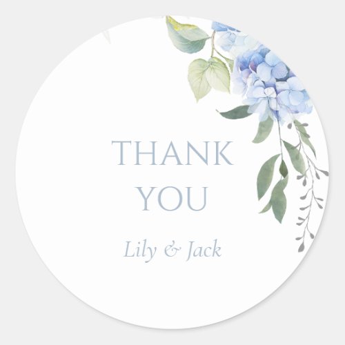 Chic Floral Blue Hydrangea Monogram Event Wedding  Classic Round Sticker