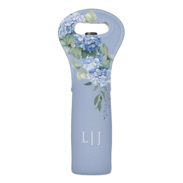 Chic Floral Blue Hydrangea Periwinkle Wedding  Wine Bag (Front)