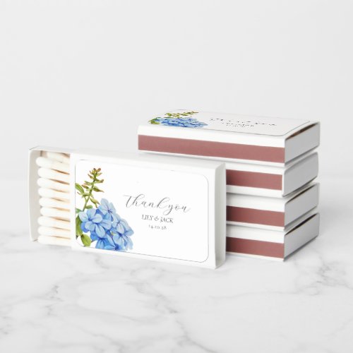 Chic Floral Blue Hydrangea Wedding Matchboxes