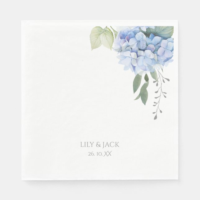 Chic Floral Blue Hydrangea Wedding  Napkins (Front)