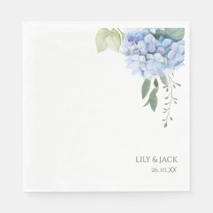 Chic Floral Blue Hydrangea Wedding White Napkins