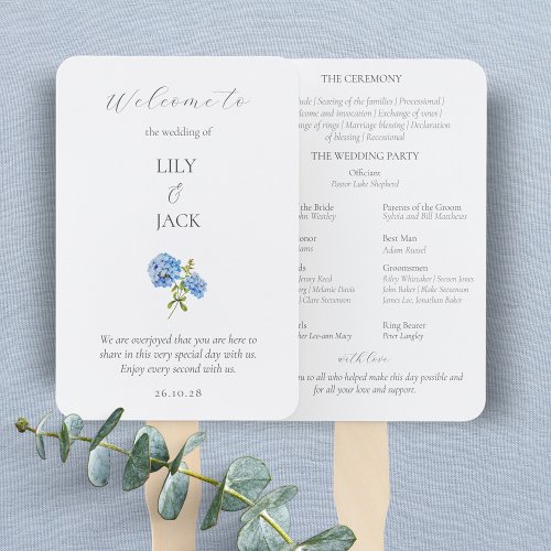 Chic Floral Blue White Hydrangea Wedding Program  Hand Fan