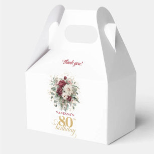 Chic Floral Blush Burgundy 80th Birthday Favor Box