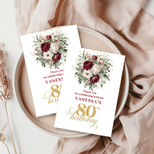 Chic Floral Blush Burgundy 80th Birthday Thank You Card