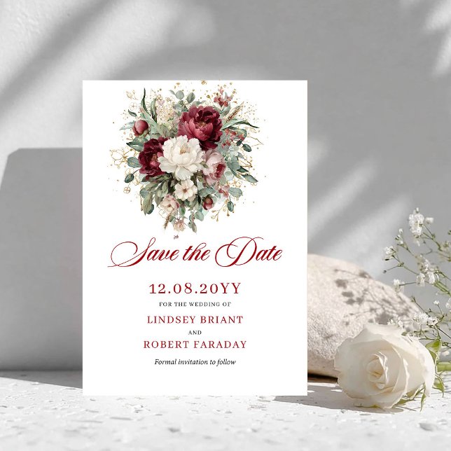 Chic Floral Blush Burgundy Save The Date Card (Chic Floral Blush Burgundy Save The Date Card)