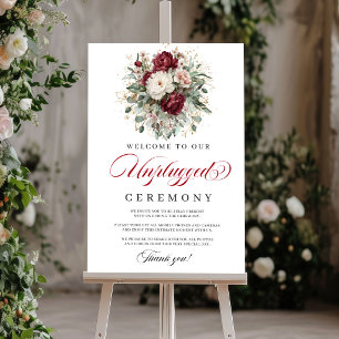 Chic Floral Blush Burgundy Unplugged Ceremony Poster