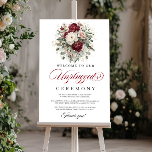 Chic Floral Blush Burgundy Unplugged Ceremony Poster