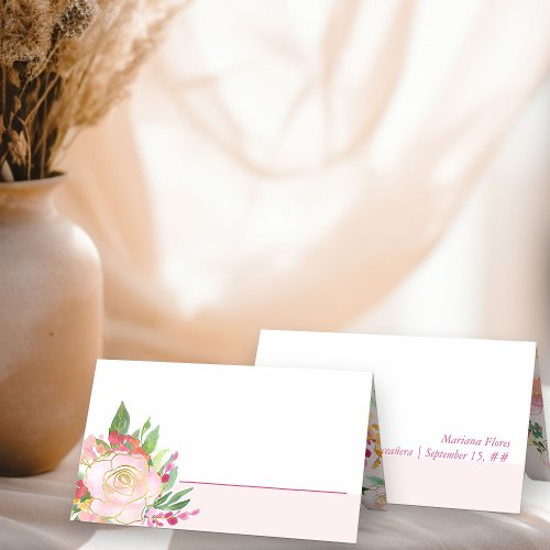 Chic Floral Blush Pink and Gold Flower Place Card