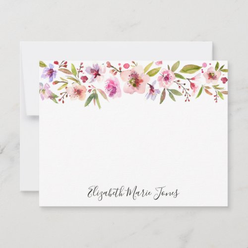 Chic Floral Blush Pink Cherry Blossoms Watercolor Note Card