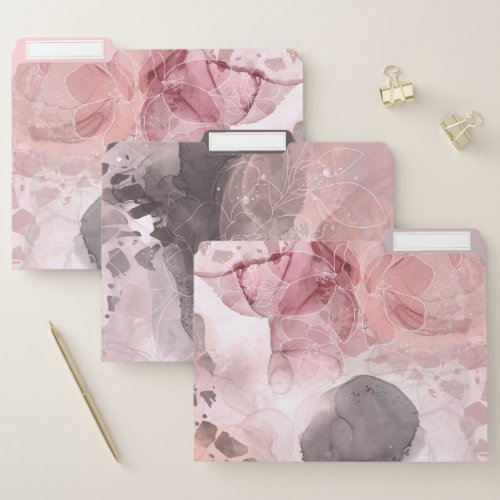 Chic Floral Blush Pink  Grey Alcohol Ink Terrazzo File Folder