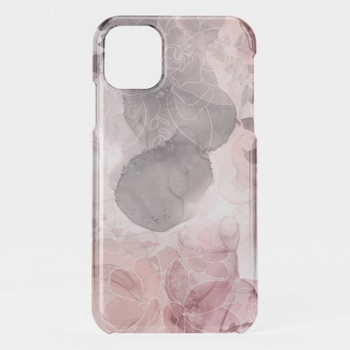 Chic Floral Blush Pink  Grey Alcohol Ink Terrazzo iPhone 11 Case