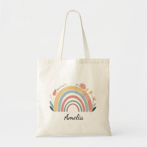 Chic Floral Boho Rainbow Minimalist Tote Bag
