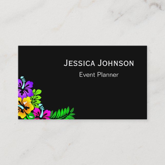 Chic Floral Border Monogram Black & White Business Card (Front)