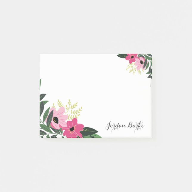Chic Floral Border Monogram Post-it Notes (Front)