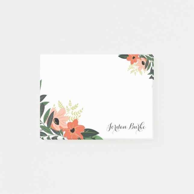 Chic Floral Border Monogram Post-it Notes (Front)