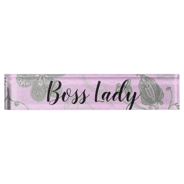 Chic Floral "Boss Lady"   Desk Name Plate (Front)