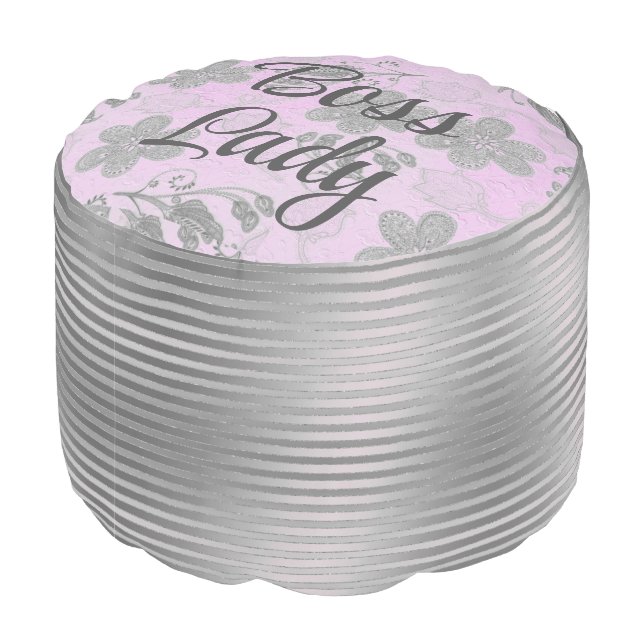 Chic Floral "Boss Lady"  Personalized Pouf (Angled Back)