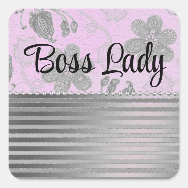 Chic Floral "Boss Lady"  Square Sticker (Front)