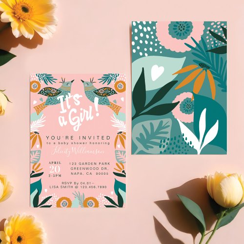 Chic Floral Botanical Bird Baby Shower Invitation