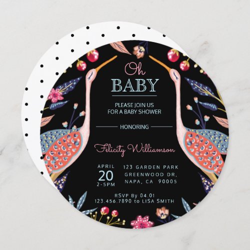 Chic Floral Botanical Stork Baby Shower Invitation