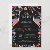 Chic Floral Botanical Stork Baby Shower Invitation (Front)