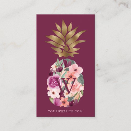 Chic Floral Botanical Watercolor Golden Pineapple Business Card