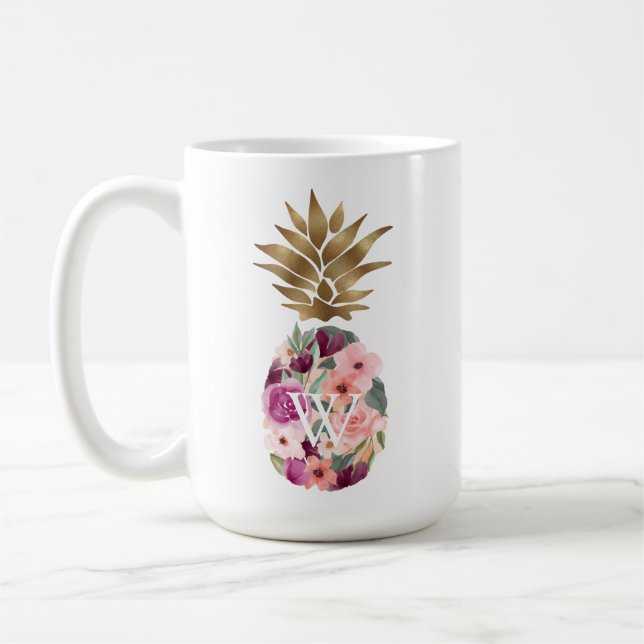 Chic Floral Botanical Watercolor Golden Pineapple Coffee Mug (Left)