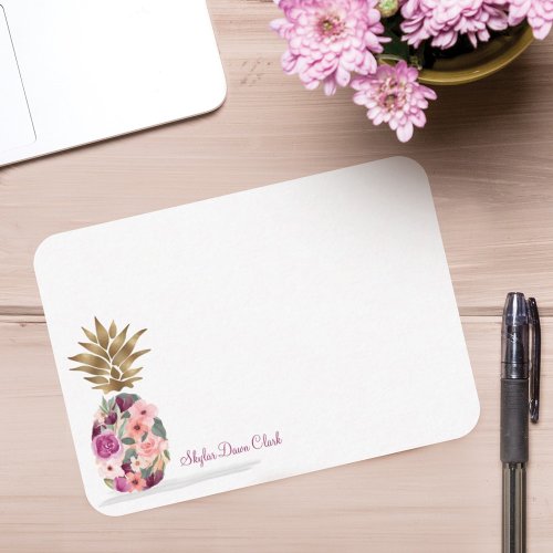 Chic Floral Botanical Watercolor Golden Pineapple Note Card