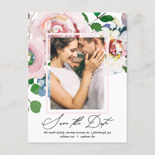 Chic Floral Bouquet and Frame Save the Date Invitation Postcard