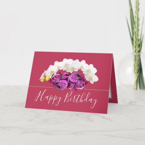 Chic Floral Bouquet OrchidsPeony Flowers Birthday Card
