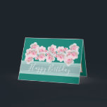 Chic Floral Bouquet Pink Rose Bud Flowers Birthday Card<br><div class="desc">Beautiful clusters of pale pink roses and rose buds against an aqua green color background. The birthday greeting text uses an attractive script typography font. The flowers cover the front of this card which can be used as a thank you card, a birthday card, or any other card of your...</div>