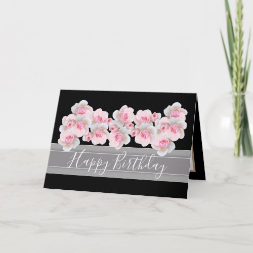 Chic Floral Bouquet Pink Rose Bud Flowers Birthday Card