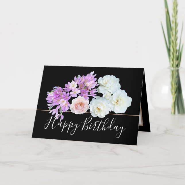 Chic Floral Bouquet Rose & Crocus Flowers Birthday Card (Front)