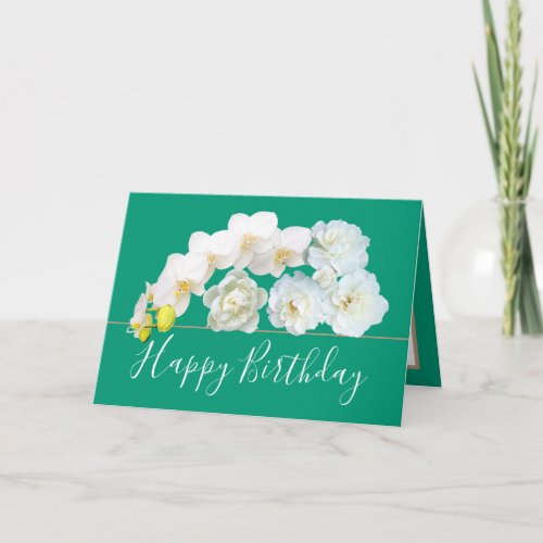 Chic Floral Bouquet Rose  Orchid Flowers Birthday Card