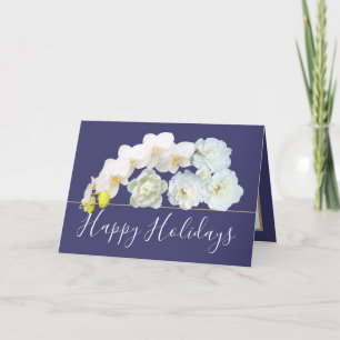 Chic Floral Bouquet Rose & Orchid Flowers Holiday Card