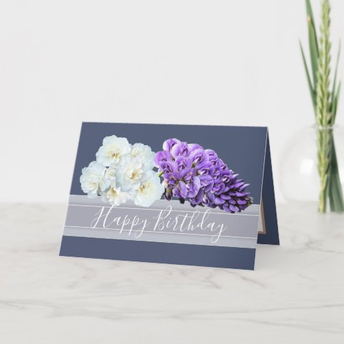Chic Floral Bouquet Rose Wisteria Flowers Birthday Card